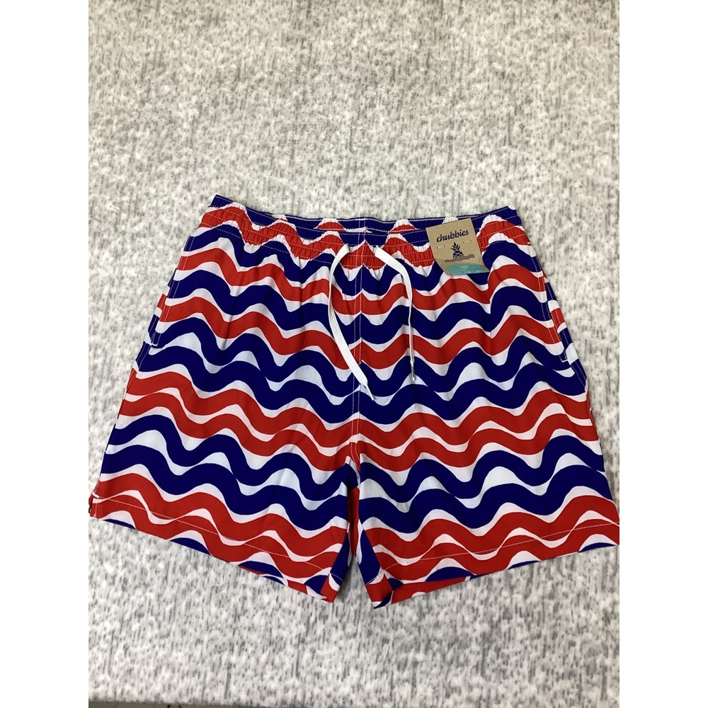 Chubbies The Doodle Dances 5.5" Swim Trunks Red White Blue Wavy Large NEW